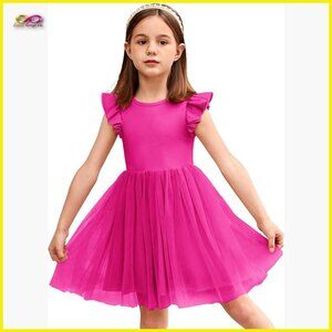 Toddler Tutu Dress Fluffy Tulle Summer Party Sundress Flutter Sleeve Pull-On